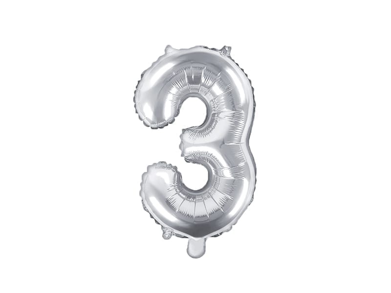 Balon na powietrze: Cyfra 3 – 35cm, srebrna Balony bez helu Szalony.pl - Sklep imprezowy