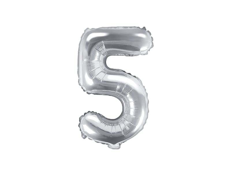 Balon na powietrze: Cyfra 5 – 35cm, srebrna Dekoracje imprezowe Szalony.pl - Sklep imprezowy