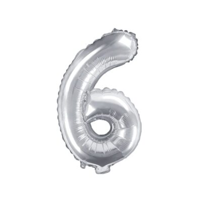 Balon na powietrze: Cyfra 6 – 35cm, srebrna Balony bez helu Szalony.pl - Sklep imprezowy