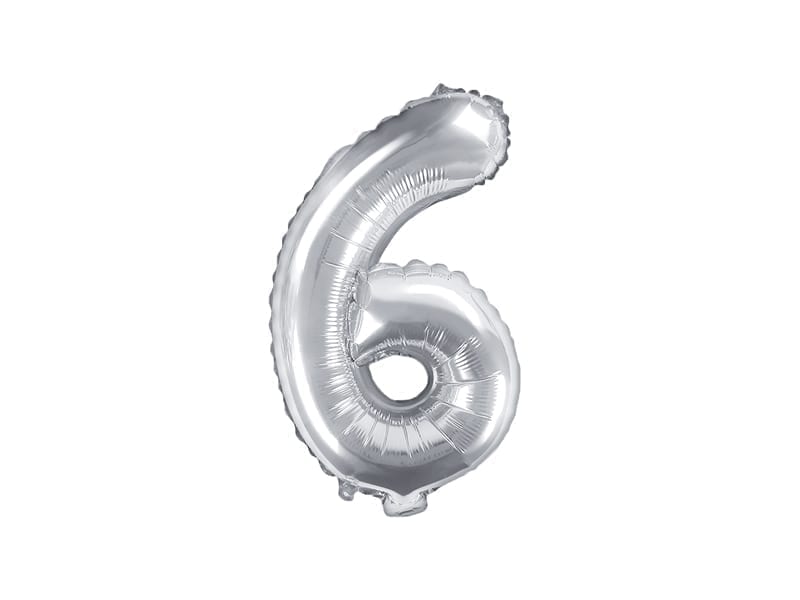 Balon na powietrze: Cyfra 6 – 35cm, srebrna Balony bez helu Szalony.pl - Sklep imprezowy 2