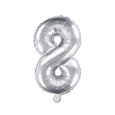 Balon na powietrze: Cyfra 8 – 35cm, srebrna Dekoracje imprezowe Szalony.pl - Sklep imprezowy
