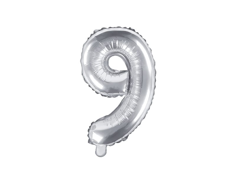 Balon na powietrze: Cyfra 9 – 35cm, srebrna Balony bez helu Szalony.pl - Sklep imprezowy 2