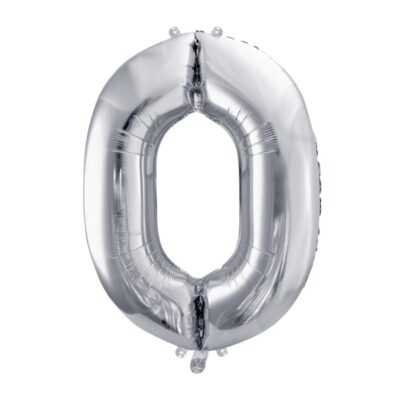 Balon z helem: cyfra 0, srebrna, 86 cm Balony na 30 urodziny Szalony.pl - Sklep imprezowy