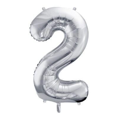 Balon z helem: cyfra 2, srebrna, 86 cm Balony z helem Szalony.pl - Sklep imprezowy