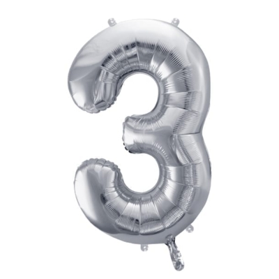 Balon z helem: cyfra 3, srebrna, 86 cm Balony na 30 urodziny Szalony.pl - Sklep imprezowy