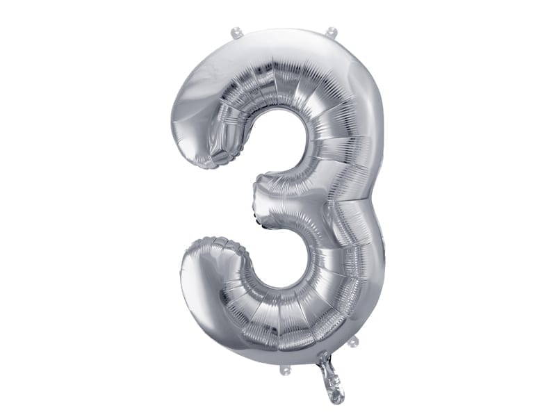 Balon z helem: cyfra 3, srebrna, 86 cm Balony na 30 urodziny Szalony.pl - Sklep imprezowy 2