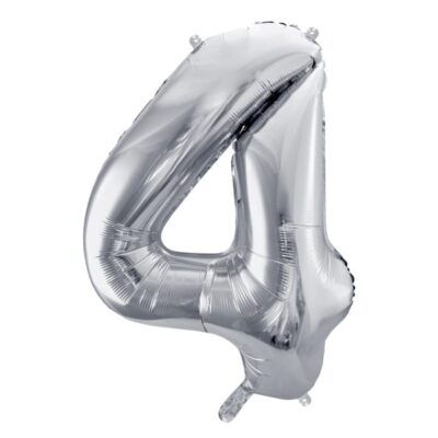 Balon z helem: cyfra 4, srebrna, 86 cm Balony na 40 urodziny Szalony.pl - Sklep imprezowy