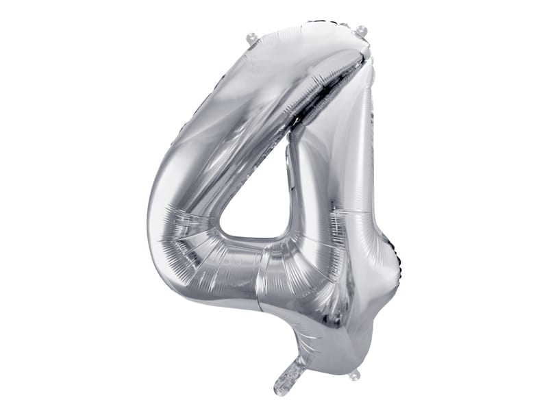 Balon z helem: cyfra 4, srebrna, 86 cm Balony na 40 urodziny Szalony.pl - Sklep imprezowy