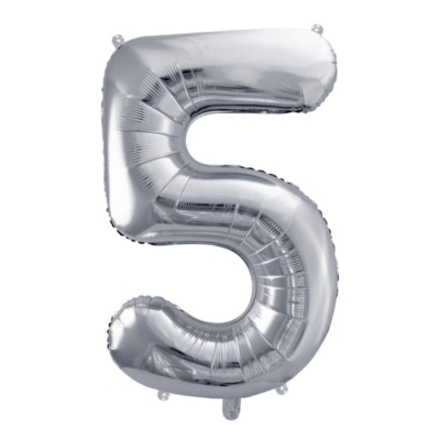 Balon z helem: cyfra 5, srebrna, 86 cm Balony na 50 urodziny Szalony.pl - Sklep imprezowy