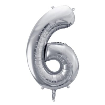 Balon z helem: cyfra 6, srebrna, 86 cm Balony na 60 urodziny Szalony.pl - Sklep imprezowy