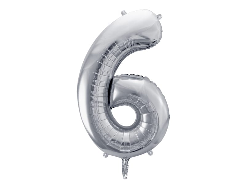 Balon z helem: cyfra 6, srebrna, 86 cm Balony na 60 urodziny Szalony.pl - Sklep imprezowy