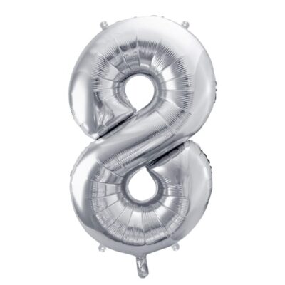Balon z helem: cyfra 8, srebrna, 86 cm Balony na 18 urodziny Szalony.pl - Sklep imprezowy