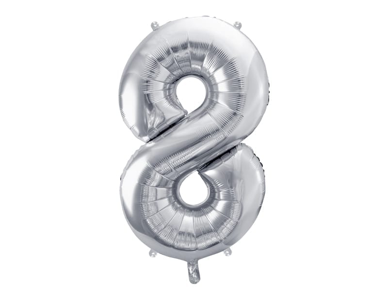 Balon z helem: cyfra 8, srebrna, 86 cm Balony z helem Szalony.pl - Sklep imprezowy