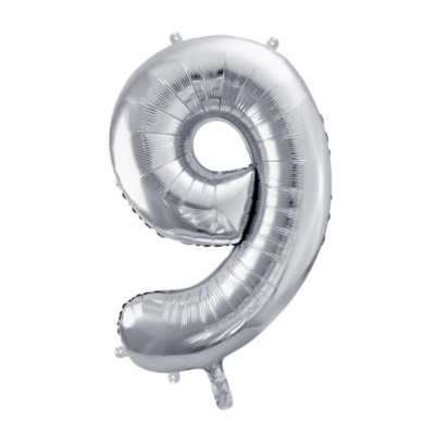Balon z helem: cyfra 9, srebrna, 86 cm Balony na 90 urodziny Szalony.pl - Sklep imprezowy