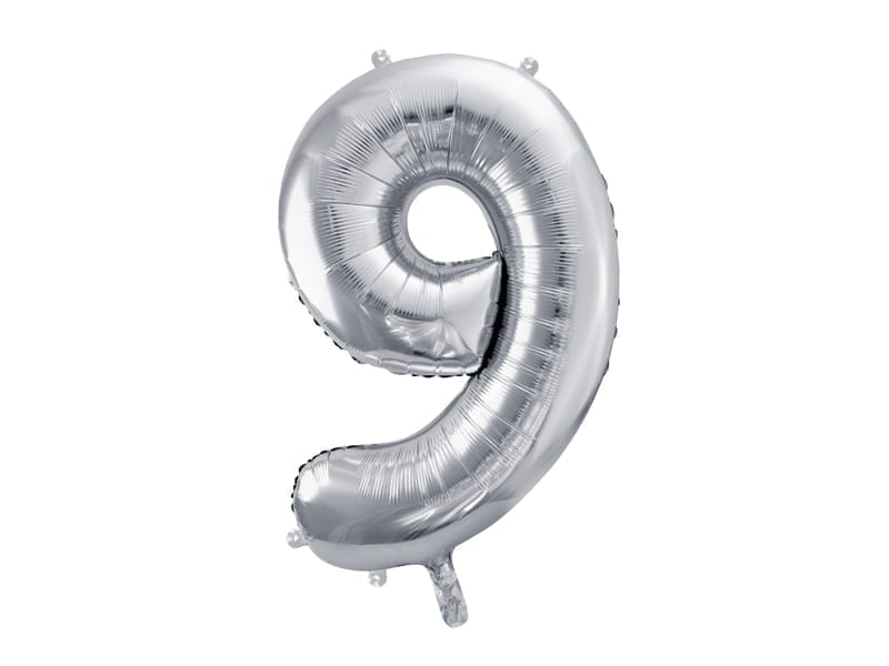 Balon z helem: cyfra 9, srebrna, 86 cm Balony na 90 urodziny Sprawdź naszą ofertę. Sklep imprezowy Szalony.pl. 4