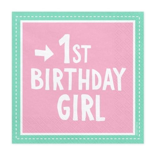 Serwetki - "1st Birthday Girl", 33 cm, 20 szt
