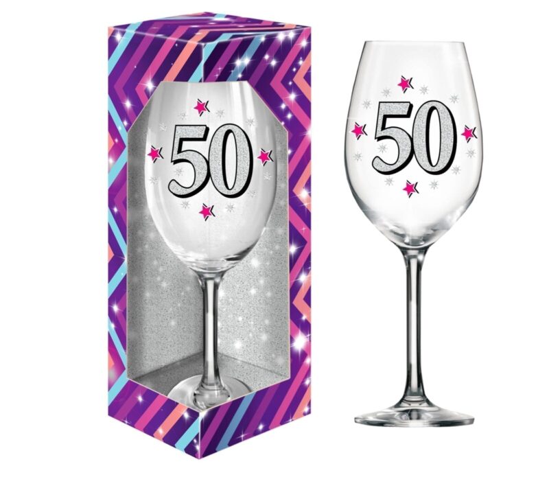Kieliszek XXL “50 urodziny”, brokat, 640 ml Kieliszki do wina Szalony.pl - Sklep imprezowy 2