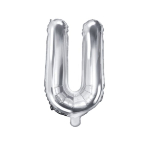 Balon foliowy litera “U” na powietrze, srebrna, 35cm Szalony.pl
