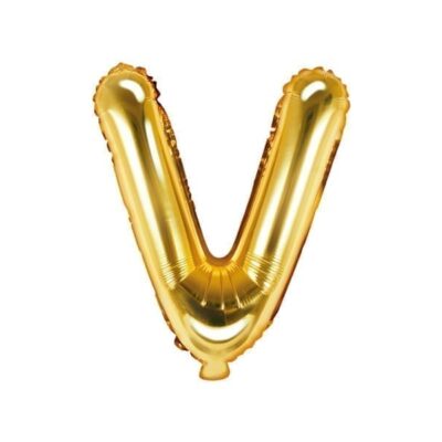 Balon foliowy, litera “V” na powietrze, złota, 35 cm Balony bez helu Szalony.pl - Sklep imprezowy