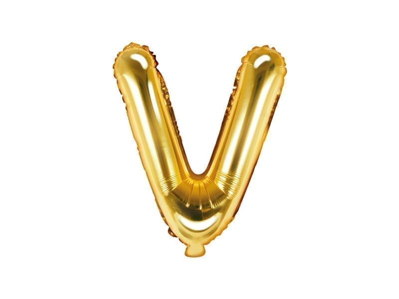 Balon foliowy, litera “V” na powietrze, złota, 35 cm Balony bez helu Szalony.pl - Sklep imprezowy