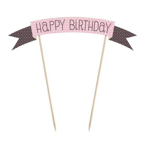 Topper na tort "Happy Birthday", różowe, 19cm