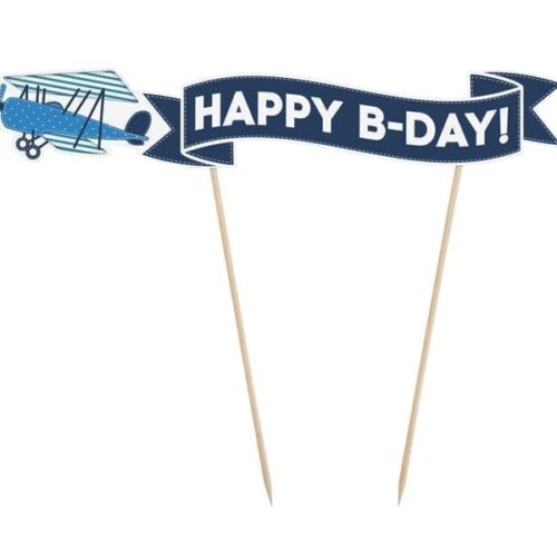 Topper na tort "Happy B-day" - samolot, 18 cm