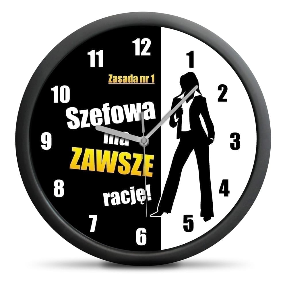 Zegar – Szefowa ma zawsze racje Prezent dla babci Sprawdź naszą ofertę. Sklep imprezowy Szalony.pl. 2