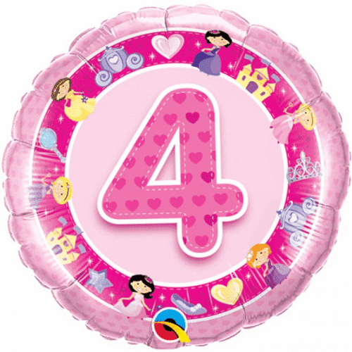Balon foliowy - 4 urodziny, różowy, 18"
