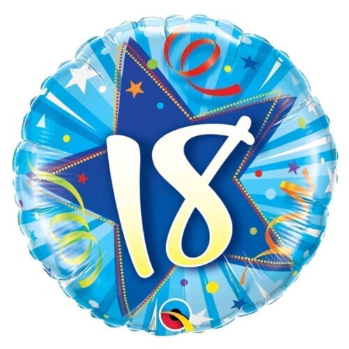 Balon foliowy - 18 lat - niebieski, "STAR", 18"