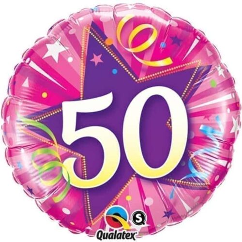 Balon foliowy - 50 lat - różowy, "STAR", 18"