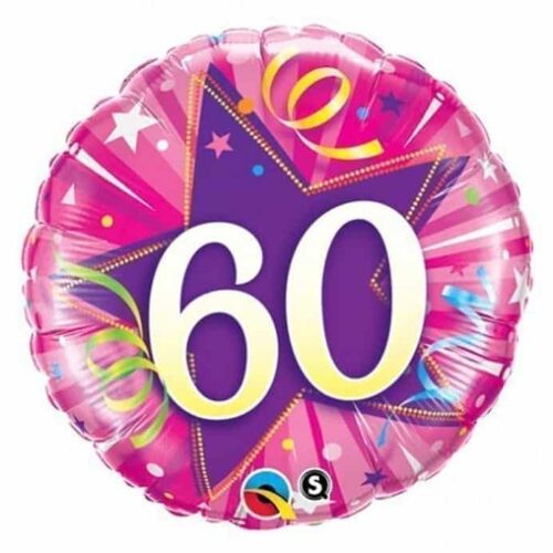 Balon bez helu: 60 lat - różowy, "STAR", 18"