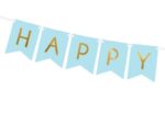 Baner "Happy Birthday", niebieski, 15x175 cm