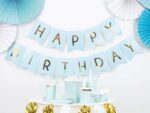 Baner "Happy Birthday", niebieski, 15x175 cm