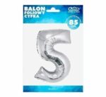 Balon foliowy - cyfra 5, srebrna, 85 cm