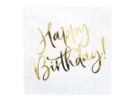 Serwetki Happy Birthday, białe, 33x33cm, 20szt.. Szalony.pl - Sklep imprezowy.