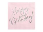 Serwetki, Happy birthday, jasne róż, 33x33cm, 20szt.. Szalony.pl - Sklep imprezowy.