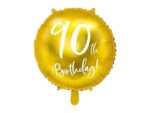 Balon bez helu: 90th Birthday, złoty, 18"
