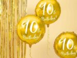 Balon bez helu: 90th Birthday, złoty, 18"