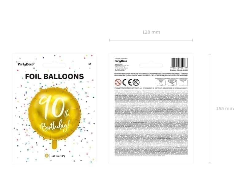 Balon foliowy – 90th Birthday, złoty, 18″ Balony bez helu Sprawdź naszą ofertę. Sklep imprezowy Szalony.pl. 5