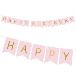 Baner “Happy Birthday”, różowy jasny, 15×175 cm Szalony.pl