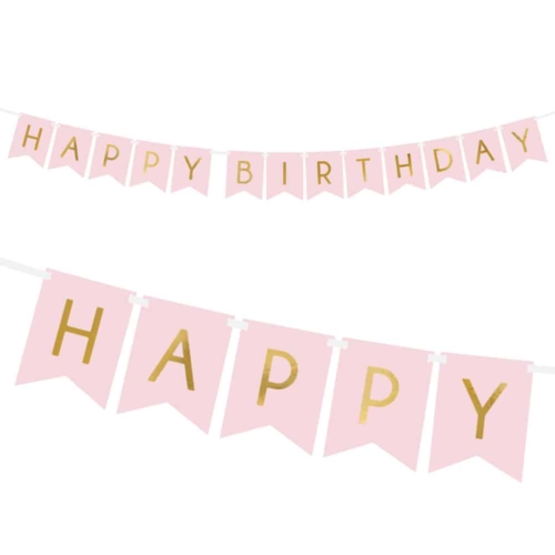 Baner “Happy Birthday”, różowy jasny, 15×175 cm Banery Sprawdź naszą ofertę. Sklep imprezowy Szalony.pl.