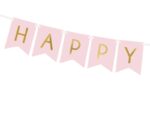 Baner "Happy Birthday", różowy jasny, 15x175 cm