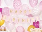 Baner "Happy Birthday", różowy jasny, 15x175 cm