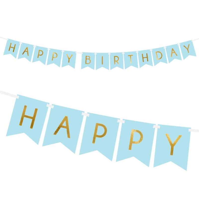 Baner "Happy Birthday", niebieski, 15x175 cm