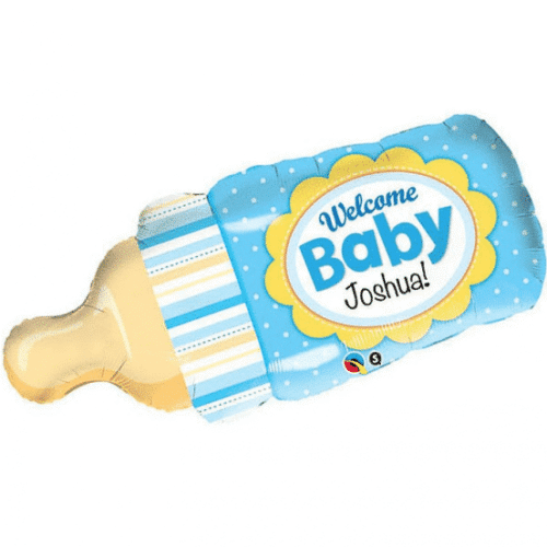 Balon foliowy - Welcome Baby, butelka, niebieska