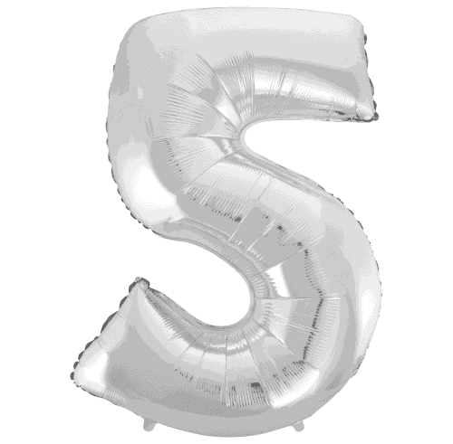Balon foliowy - cyfra 5, srebrna, 85 cm