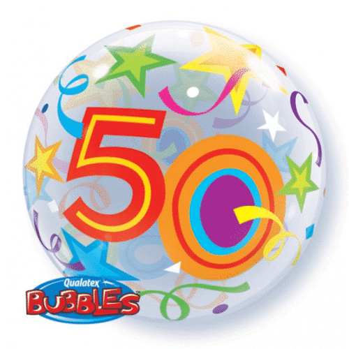 Balon bez helu: BUBBLES - 50 lat - kolorowy, 22"