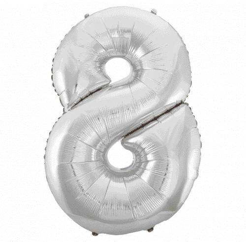 Balon foliowy - cyfra 8, srebrna, 85 cm