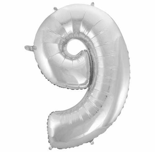 Balon foliowy - cyfra 9, srebrna, 85 cm
