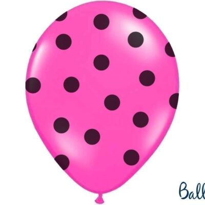 Balon bez helu: Kropki czarne, Pastel Hot Pink, 30cm Balony bez helu Szalony.pl - Sklep imprezowy